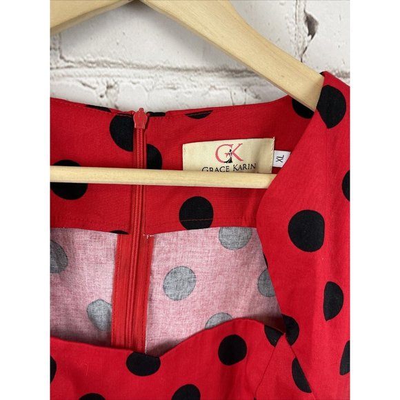 Grace Karin Red Polka Dot Pin Up Sheath Dress Rock - Picture 3 of 4